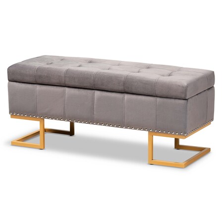 Baxton Studio Ellery Luxe and Glam Grey Velvet Fabric and Gold Finished Metal Storage Ottoman 178-11295-Zoro